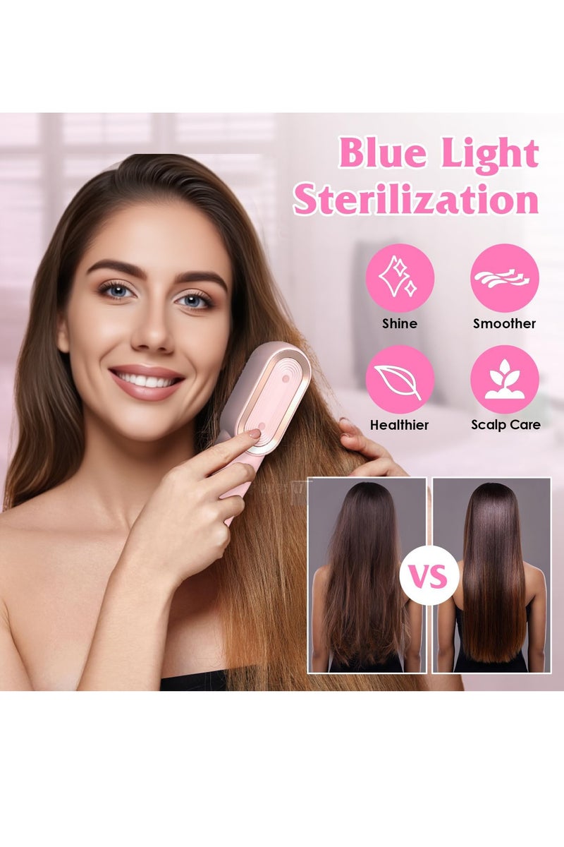 Eesyy Cordless Hair Straightener Brush with 4 Temp Settings, Blue Light Sterilization, Type-C Charging, Dual Anti-Scald Design for Smooth Styling, Portable Travel-Friendly Hot Brush - Image 2