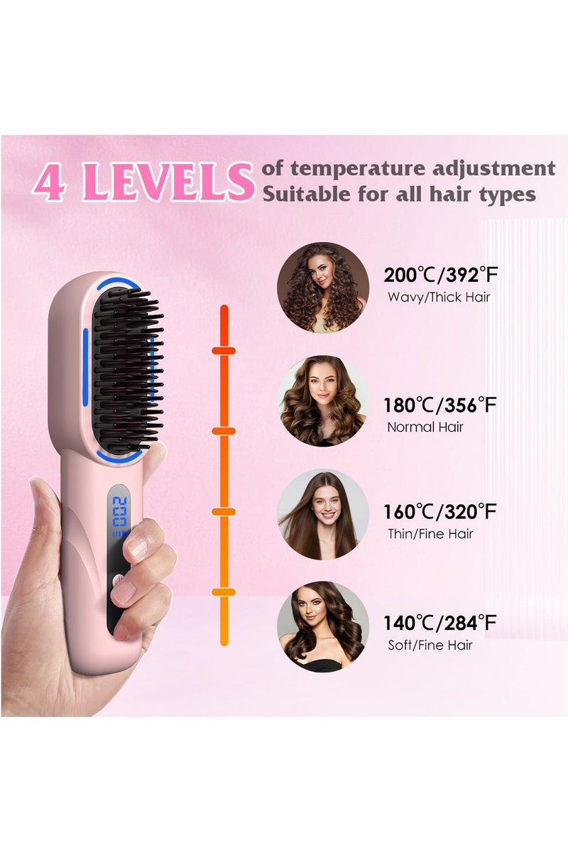 Eesyy Cordless Hair Straightener Brush with 4 Temp Settings, Blue Light Sterilization, Type-C Charging, Dual Anti-Scald Design for Smooth Styling, Portable Travel-Friendly Hot Brush - Image 3