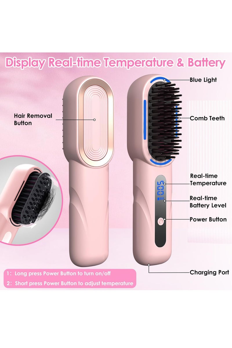 Eesyy Cordless Hair Straightener Brush with 4 Temp Settings, Blue Light Sterilization, Type-C Charging, Dual Anti-Scald Design for Smooth Styling, Portable Travel-Friendly Hot Brush - Image 4