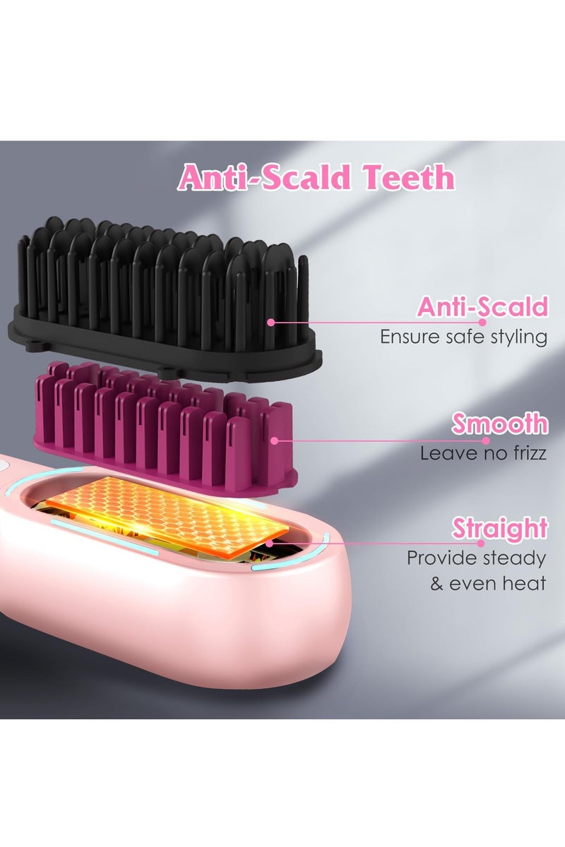 Eesyy Cordless Hair Straightener Brush with 4 Temp Settings, Blue Light Sterilization, Type-C Charging, Dual Anti-Scald Design for Smooth Styling, Portable Travel-Friendly Hot Brush - Image 5