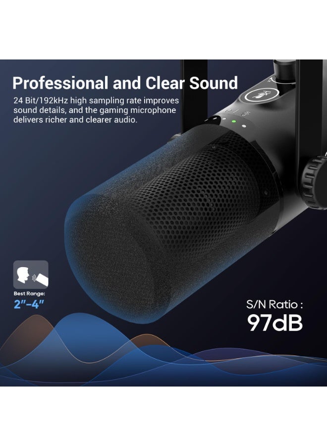 Joshberg Dynamic Gaming Microphone kit USB/XLR Podcast Computer Microphone with Boom arm Stand RGB Light Mute Button Headphone Jack for Gamer Streaming Recording - Image 2