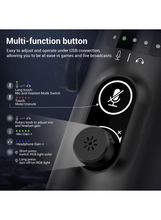 Joshberg Dynamic Gaming Microphone kit USB/XLR Podcast Computer Microphone with Boom arm Stand RGB Light Mute Button Headphone Jack for Gamer Streaming Recording - Image 5