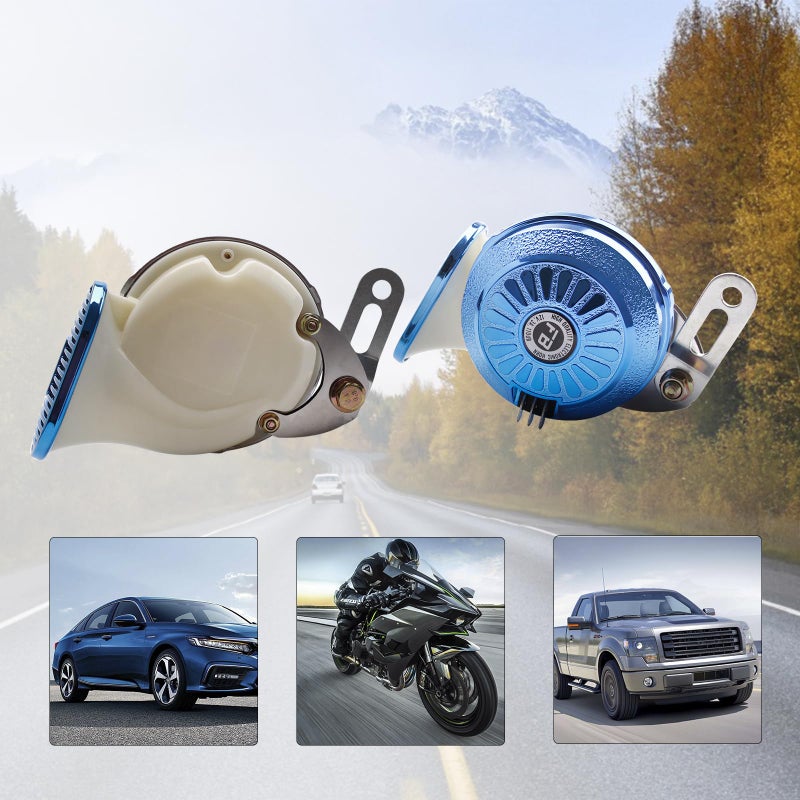 FARBIN بوق سيارة فاربين فائق الصوت بوق متغير الصوت 3 أصوات بوق قطار 130db نغمة عالية منخفضة شاحنات قارب قطار دراجة نارية مع مجموعة أسلاك 12V (أزرق) - Image 3