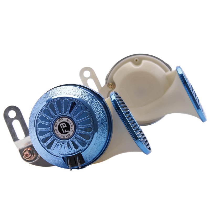 FARBIN بوق سيارة فاربين فائق الصوت بوق متغير الصوت 3 أصوات بوق قطار 130db نغمة عالية منخفضة شاحنات قارب قطار دراجة نارية مع مجموعة أسلاك 12V (أزرق) - Image 2