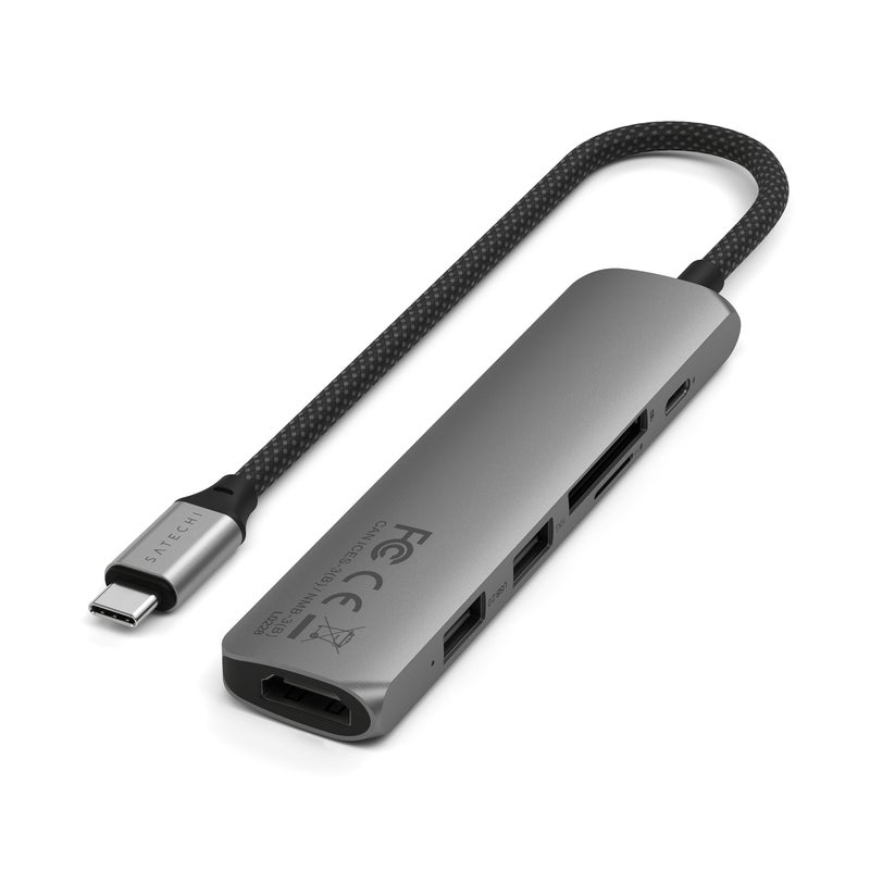 SATECHI 6-in-1 USB-C Slim Multiport Adapter | 4K HDMI, 75W USB-C PD Pass-thru Charge, 1x USB-A 3.2 Gen, 1x USB-A 2.0, Card Readers Port, for iPhone 16/15, iPads, MacBooks, PCs - Space Grey Space Grey - Image 4