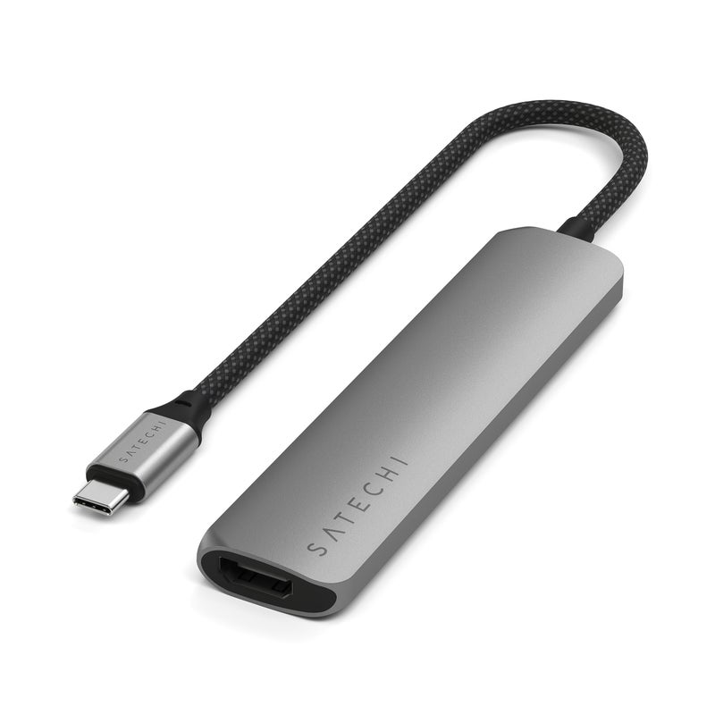 SATECHI 6-in-1 USB-C Slim Multiport Adapter | 4K HDMI, 75W USB-C PD Pass-thru Charge, 1x USB-A 3.2 Gen, 1x USB-A 2.0, Card Readers Port, for iPhone 16/15, iPads, MacBooks, PCs - Space Grey Space Grey - Image 1