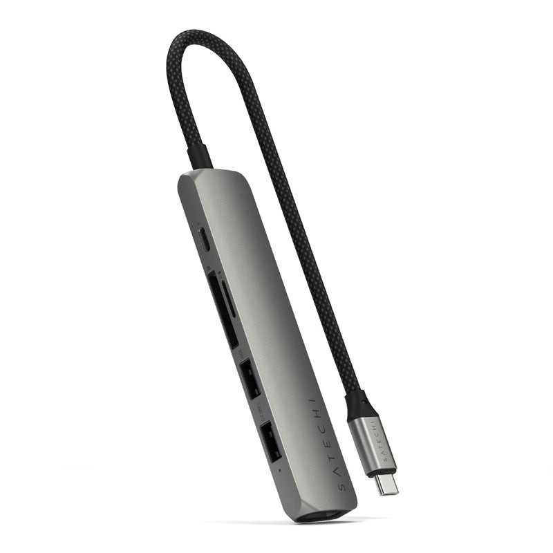 SATECHI 6-in-1 USB-C Slim Multiport Adapter | 4K HDMI, 75W USB-C PD Pass-thru Charge, 1x USB-A 3.2 Gen, 1x USB-A 2.0, Card Readers Port, for iPhone 16/15, iPads, MacBooks, PCs - Space Grey Space Grey - Image 2