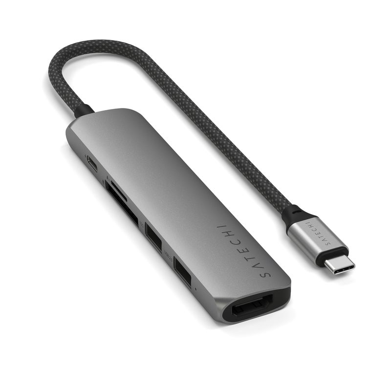 SATECHI 6-in-1 USB-C Slim Multiport Adapter | 4K HDMI, 75W USB-C PD Pass-thru Charge, 1x USB-A 3.2 Gen, 1x USB-A 2.0, Card Readers Port, for iPhone 16/15, iPads, MacBooks, PCs - Space Grey Space Grey - Image 5