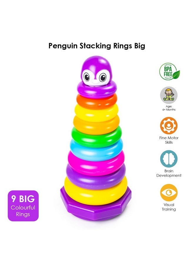 راتاناز لعبة تعليمية متعددة الألوان من Ratna's Penguin Stacking Rings، مكونة من 9 حلقات، للأطفال من سن سنة فما فوق - Image 2