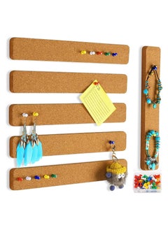 RATSAW Cork Board Strips 6 Pack Self Adhesive Cork Board Board Strips for Walls Self Adhesive Board Bar Strips Bulletin Board with 50 Push Pins for Paste Notes Photos Schedules  - Image 1