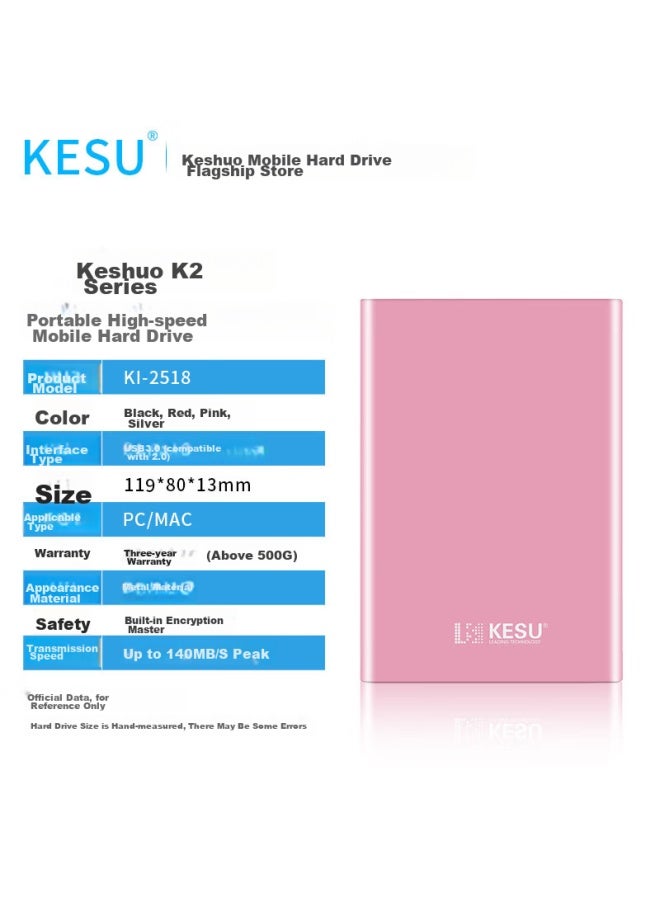 Kesu Portable Hard Drive, 500gb, Usb3.0 K201, 2.5-inch, Premium Metal Cherry Blossom Pink, External Mechanical Hard Drive For File And Photo Backup, Large Usb Flash Drive - Image 3
