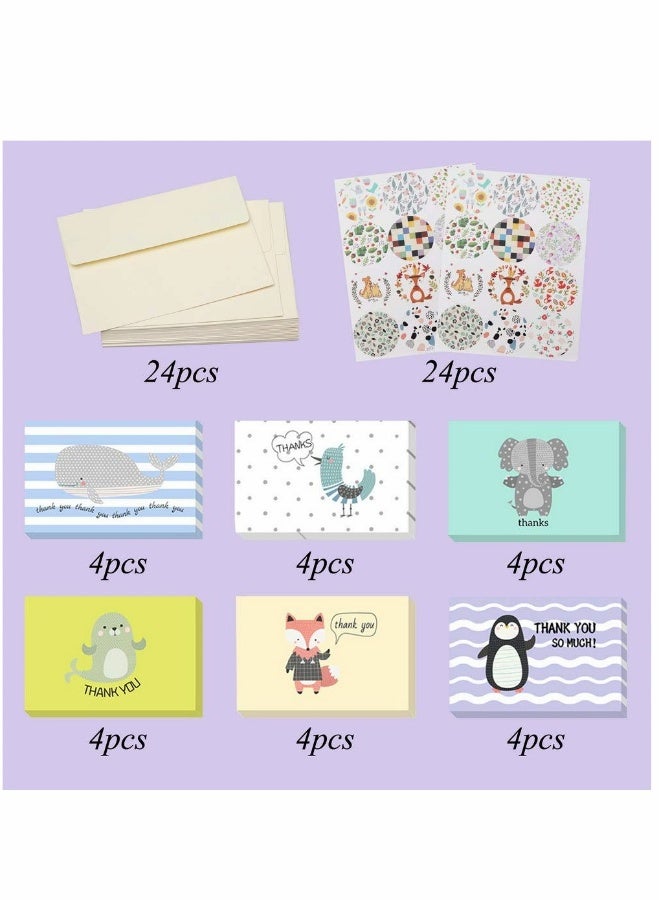 Generic 24 Pack Kids Thank You Cards with Envelopes and Stickers - Perfect for Parties, Birthdays, and Special Occasions!  - Image 2