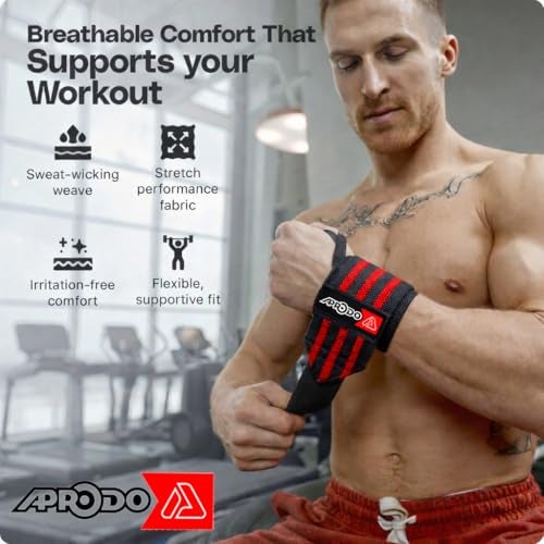 APRODO Fitness Combo Weight Lifting Belt Back Support 4.5 Inch Wide with Extra Premium Wrist Support 1 Pair for Men and Women (BLACK RED COMBO, Medium 32'' - 36'') - Image 5