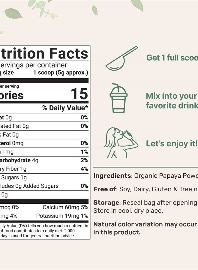 Micro Ingredients Organic Papaya Fruit Powder, 8 Ounce, Freeze Dried, Naturally Rich in Papaya Enzyme, Supports Antioxidant and Digestive Function, No GMOs & Vegan Friendly - Image 2