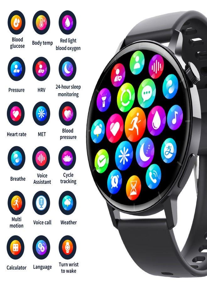 New F67S pressure monitoring HRV heart health sleep oximeter non-invasive blood glucose meter smart watch black silicone english - Image 4