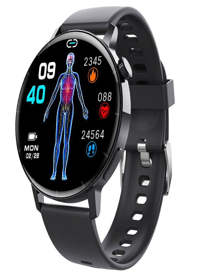 New F67S pressure monitoring HRV heart health sleep oximeter non-invasive blood glucose meter smart watch black silicone english - Image 1