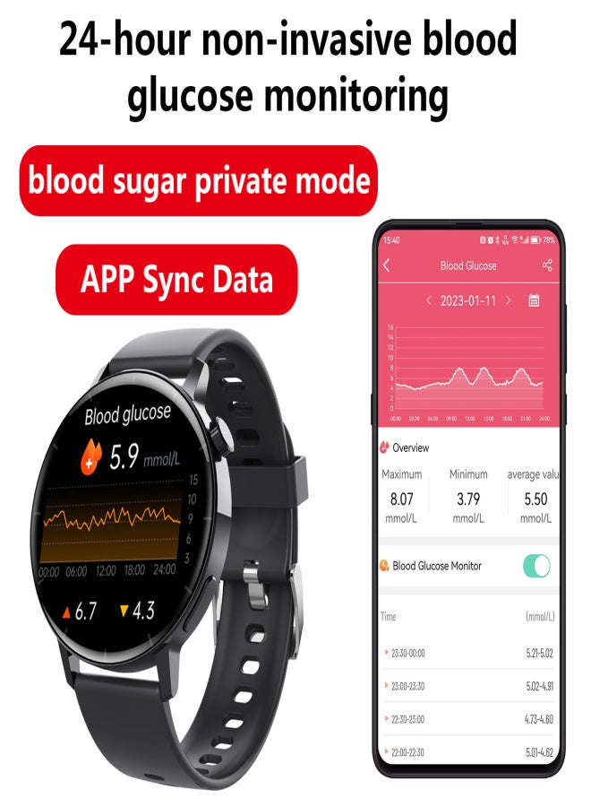 New F67S pressure monitoring HRV heart health sleep oximeter non-invasive blood glucose meter smart watch black silicone english - Image 3