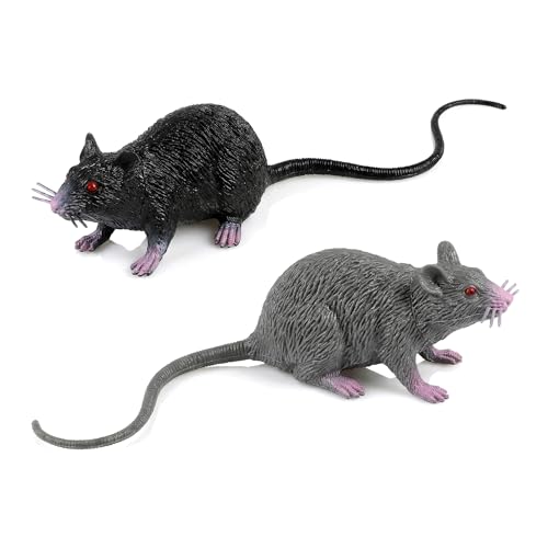 jarbins Fake Rat 2pcs Halloween Toys Fake Mouse Prank Toy Realistic Spooky Rat Prank Toy Creepy Plastic Rat Joke Toys for Halloween Party Favors - Image 1