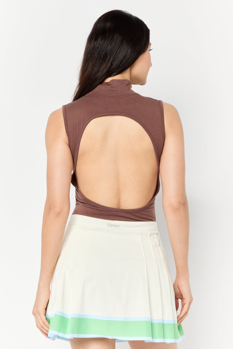 Amber x Public Desire Women Mock Neck Printed Sleeveless Bodysuits, Bitter Choco  - Image 2