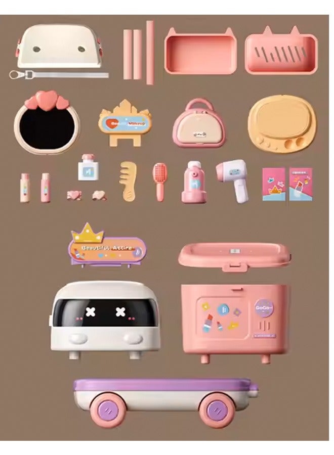 2 In 1 Makeup Table Toy, Pretend Play Toys for Kids, Toddler Vanity Set, Vanity & Suitcase Set with Fashion Accessories, Multifunctional Storage Suitcase Beauty Set, Mobile Makeup Vehicle,Girl Makeup Playsets, Kids Beauty Toy,  Toddler Dress Up table Toys, Cosplay Playsets, Multifunctional Makeup Table Toy, Portable Makeup Table, birthday gifts for girls  - Image 4