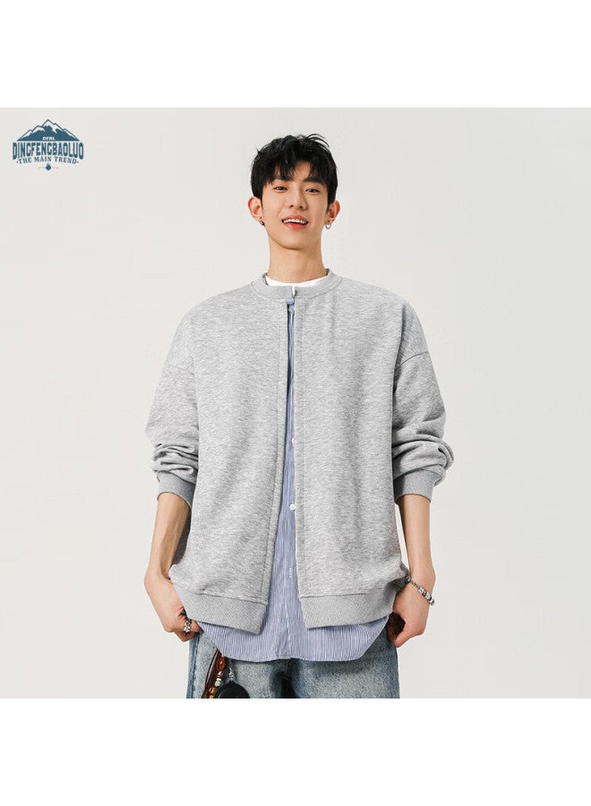 Dingfengbaoluo American Style Two-in-one Men's Sweatshirt Spring Fashion Casual Versatile Long Sleeve Jacket Cjy55 Light Gray 3XL - Image 2