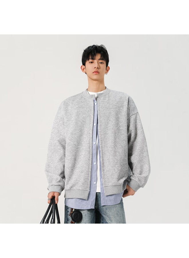 Dingfengbaoluo American Style Two-in-one Men's Sweatshirt Spring Fashion Casual Versatile Long Sleeve Jacket Cjy55 Light Gray 3XL - Image 4
