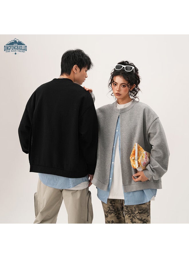 Dingfengbaoluo American Style Two-in-one Men's Sweatshirt Spring Fashion Casual Versatile Long Sleeve Jacket Cjy55 Light Gray 3XL - Image 1