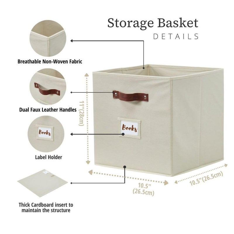 DECOMOMO Storage Bins, Cube Storage Bin with Labels, Fabric Storage Cubes for Shelves (10.5" x 11" / 2pcs, Beige) - Image 3
