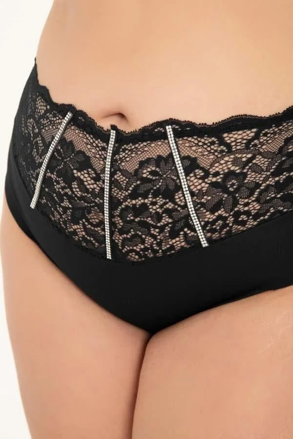 كوتن هيل Lace and Stone Detailed Laser Cut Plus Size Women's Bikini Panties 3-Pack