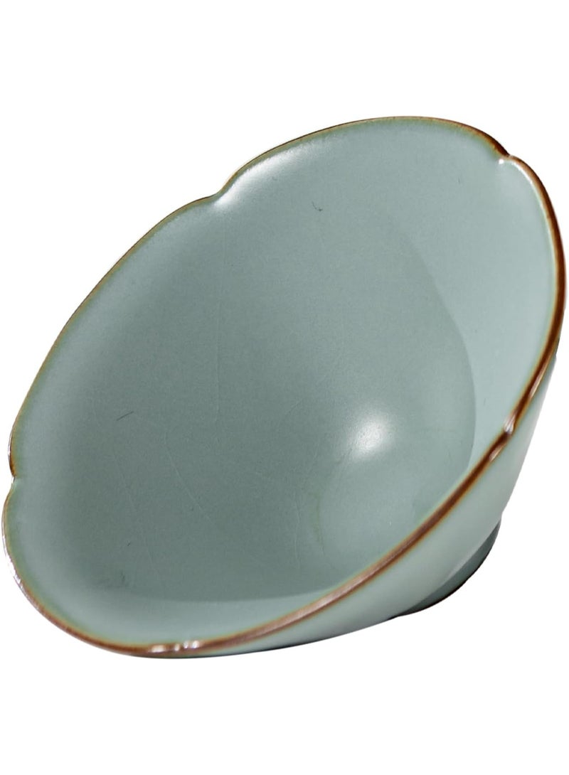 السرعوف الذهبية كوب شاي سيراميك ذو قبعة من الخيزران Ru Kiln - 50 سم مكعب (1.7 أونصة)، كوب شاي بورسلين خالي من الرصاص، آمن للاستخدام في غسالة الأطباق والميكروويف، تصميم صيني تقليدي  - Image 2