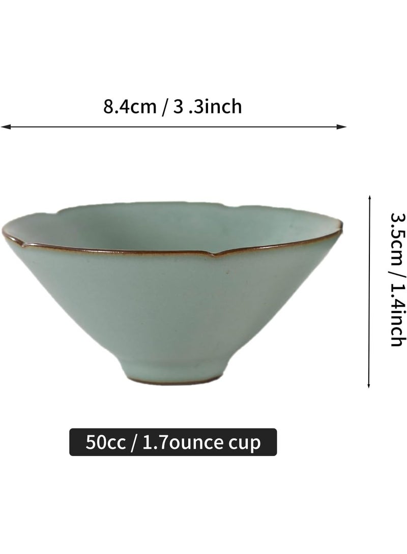 السرعوف الذهبية كوب شاي سيراميك ذو قبعة من الخيزران Ru Kiln - 50 سم مكعب (1.7 أونصة)، كوب شاي بورسلين خالي من الرصاص، آمن للاستخدام في غسالة الأطباق والميكروويف، تصميم صيني تقليدي  - Image 5
