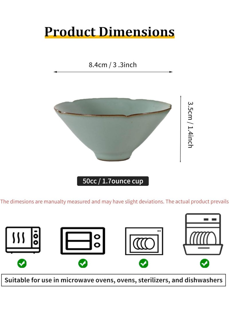 السرعوف الذهبية كوب شاي سيراميك ذو قبعة من الخيزران Ru Kiln - 50 سم مكعب (1.7 أونصة)، كوب شاي بورسلين خالي من الرصاص، آمن للاستخدام في غسالة الأطباق والميكروويف، تصميم صيني تقليدي  - Image 4