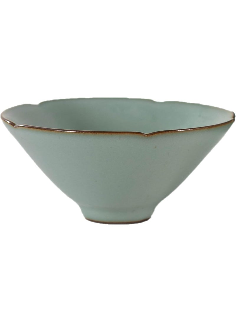 السرعوف الذهبية كوب شاي سيراميك ذو قبعة من الخيزران Ru Kiln - 50 سم مكعب (1.7 أونصة)، كوب شاي بورسلين خالي من الرصاص، آمن للاستخدام في غسالة الأطباق والميكروويف، تصميم صيني تقليدي  - Image 1