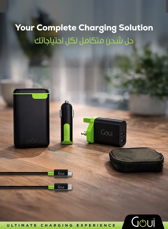 جوي بكج العودة للمدارس يحتوي على باور بانك كيقو بسعة 10,000 ملّي أمبير، و شاحن جداري ميني PD بقدرة 20 واط مع منفذي Type-C و USB-A مزدوجين، و شاحن سيارة فايبر مزوّد بمنفذي USB مزدوجين + كابل Micro، بالإضافة إلى كابلات كلاسيك (Type-C + Micro) و حقيبة ناعمة للتنظيم — حل الشحن المتكامل لتوفير الراحة أثناء التنقل مع شحن سريع و تنظيم مثالي - Image 3