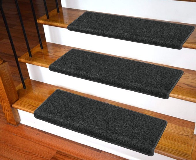 CARPET STAIR TREADS NONSLIP BULLNOSE CARPET FOR STAIRS INDOOR STAIR PADS SELFADHESIVE SKID RESISTANT WASHABLE 14 PACK BLACK 95 X 30X 13