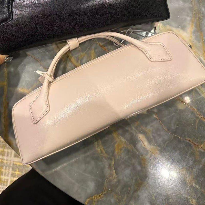 European and American New Genuine Leather Baguette Bag Womens Crossbody Bag Fashionable Short Top Layer Cowhide Bag Commuter Street Bag Pink 