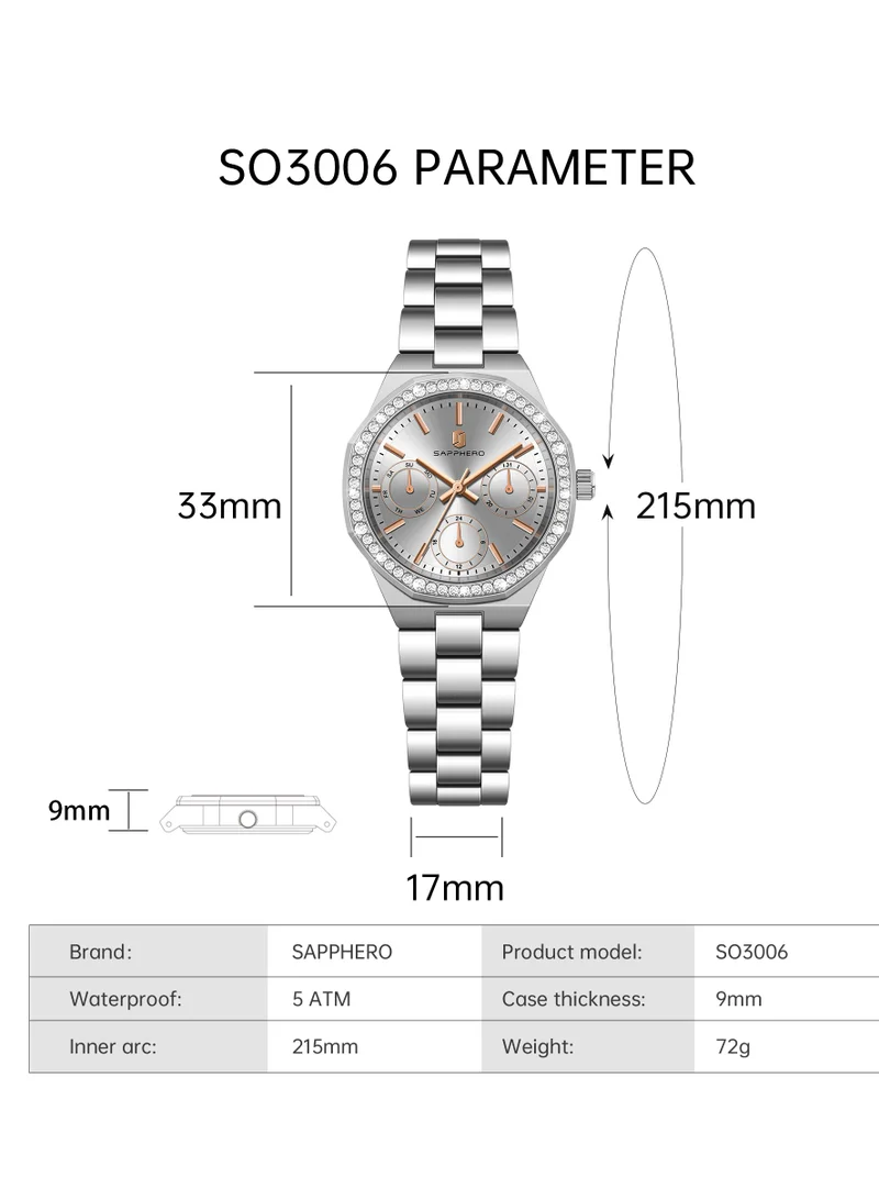 Sapphero  SAPPHERO Watches for Women Luxury Ladies Watches Women's Bracelet Watch Small Stainless Steel Analog 3ATM Waterproof Wrist Watch for Women for Women | Best Price UAE