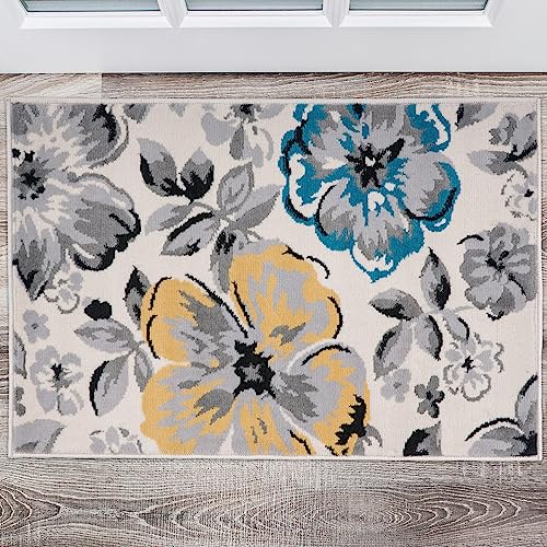 Rugshop Modern Cream Floral Design Area Rug Elegant NonShedding 2 x 3 for Living Room Bedroom Dining Room Kitchen - Image 1