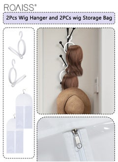 roaiss 2Pcs Wig Hanger and 2Pcs Wig Storage Bag Set, Hanging Stackable Wig Storage Stand and Portable Durable Zipper Transparent Window Reusable Protective Wig Storage Bag for Store Wig Save space  - Image 1