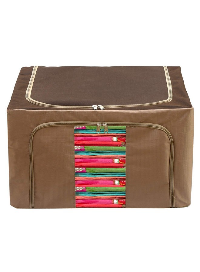 Kuber Industries Steel Frame Living Box/Organizer For Clothing|Blankets, Bedding With Clear Window|Carry Handles for Bedding Clothes 24Ltr. (Brown) - Image 2