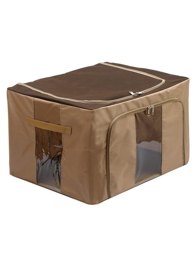 Kuber Industries Steel Frame Living Box/Organizer For Clothing|Blankets, Bedding With Clear Window|Carry Handles for Bedding Clothes 24Ltr. (Brown) - Image 1