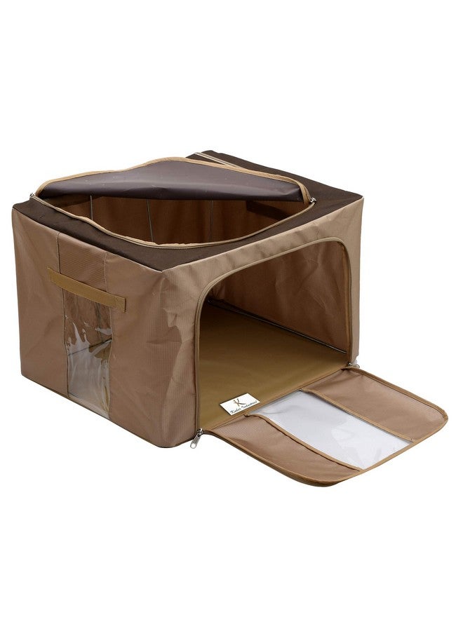 Kuber Industries Steel Frame Living Box/Organizer For Clothing|Blankets, Bedding With Clear Window|Carry Handles for Bedding Clothes 24Ltr. (Brown) - Image 5