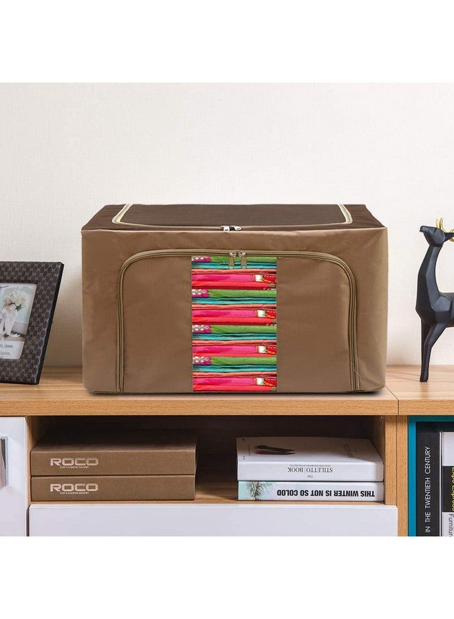 Kuber Industries Steel Frame Living Box/Organizer For Clothing|Blankets, Bedding With Clear Window|Carry Handles for Bedding Clothes 24Ltr. (Brown) - Image 4