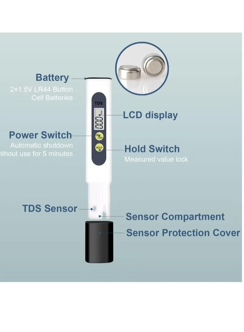 Red Leaf TDS meter, TDS Tester, LCD Pen Quality with 0-9990 PPM Measurement Range Portable, for The aquaculture Industry Drinking water and wells Swimming Pools Household tap Water Quality Testing - Image 3