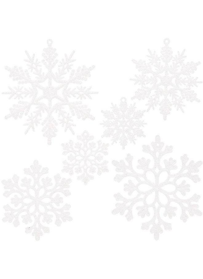 Sea Team Sea Team Plastic Christmas Glitter Snowflake Ornaments Christmas Tree Decorations, 2, 3, 4 Inches, Set of 36, White  - Image 1