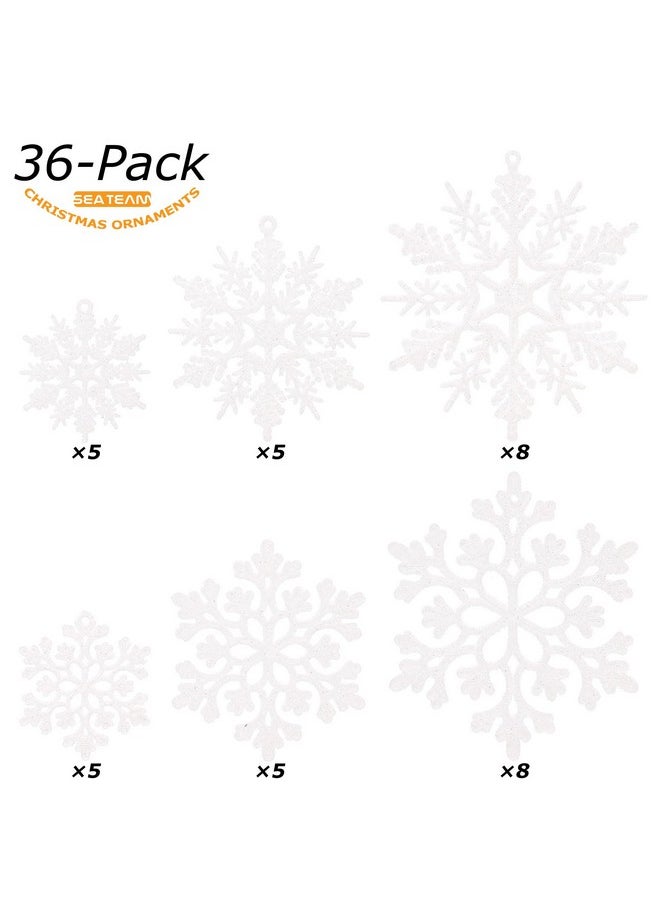 Sea Team Sea Team Plastic Christmas Glitter Snowflake Ornaments Christmas Tree Decorations, 2, 3, 4 Inches, Set of 36, White  - Image 2