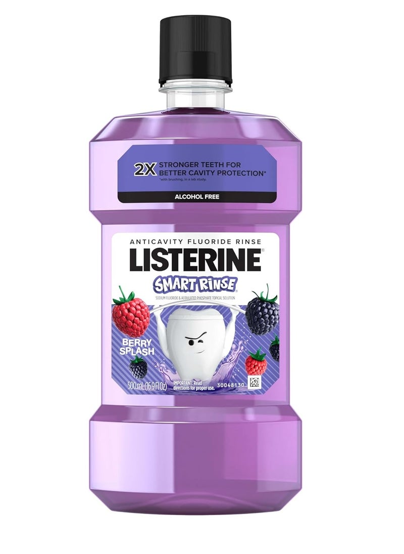 Listerine Listerine Smart Rinse Kids Alcohol-Free Anticavity Fluoride Mouthwash for Cavity Protection, Berry Splash Flavor, 500 mL  - Image 1