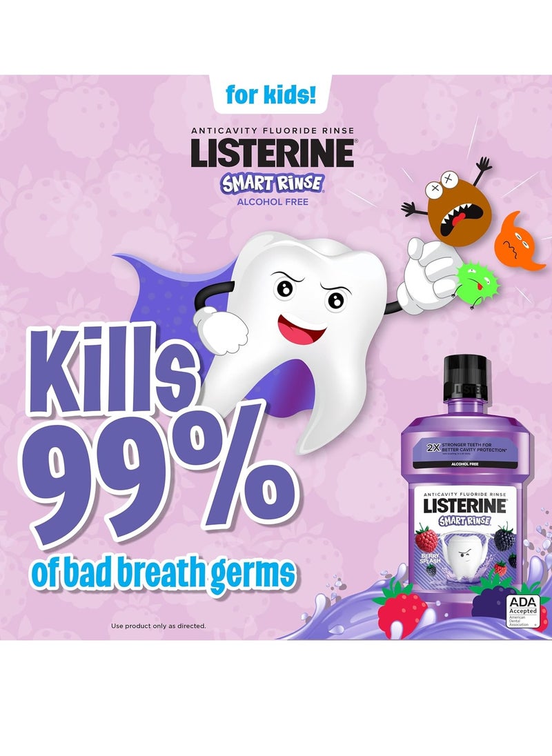 Listerine Listerine Smart Rinse Kids Alcohol-Free Anticavity Fluoride Mouthwash for Cavity Protection, Berry Splash Flavor, 500 mL  - Image 5