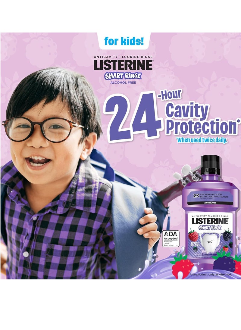Listerine Listerine Smart Rinse Kids Alcohol-Free Anticavity Fluoride Mouthwash for Cavity Protection, Berry Splash Flavor, 500 mL  - Image 4