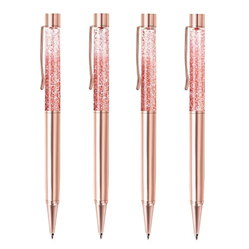 ZZTX 4 Pcs Rose Gold Ballpoint Pens Metal Pen Cute Bling Dynamic Liquid Sand Pen With Refills Black Ink Office Supplies Gift Pens For Christmas Wedding Birthday - Image 1